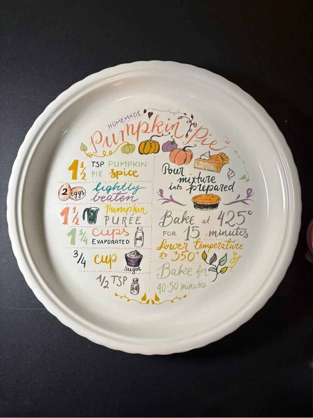 Pumpkin Pie Recipe Ceramic Pie Dish